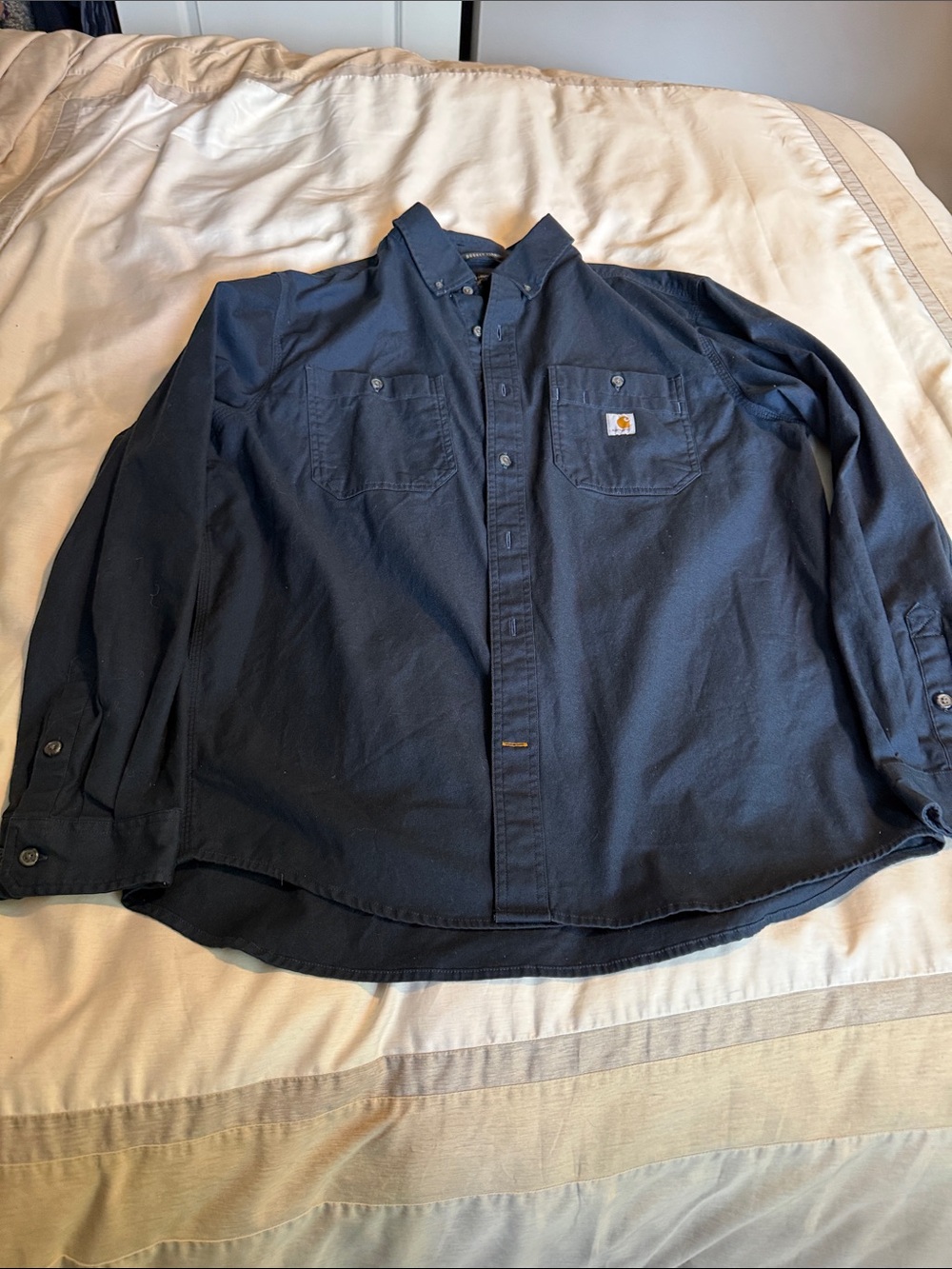 Carhartt Navy Blue Button-Down Work Shirt with Chest Pockets